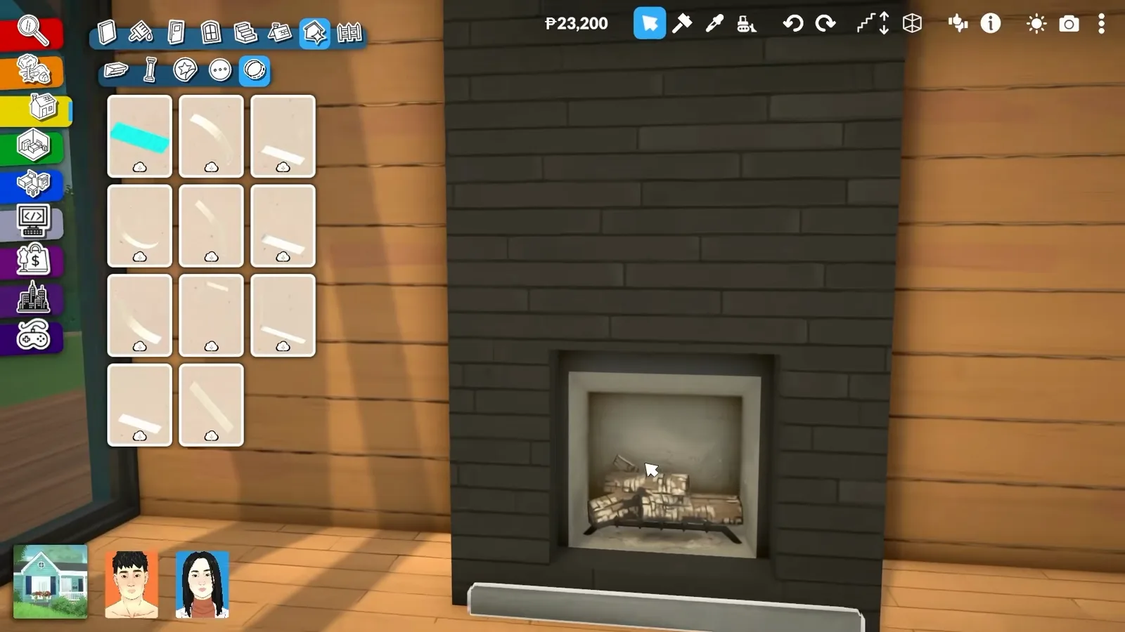 A fireplace set flush into a black Paralives chimney wall between timber panels, framed by hole-in-the-wall pieces so it reads as built in rather than placed. A fireplace set flush into a black Paralives chimney wall between timber panels, framed by hole-in-the-wall pieces so it reads as built in rather than placed.