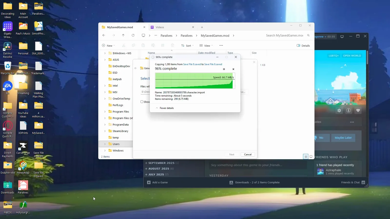 Windows-Komprimierungsdialog beim Zippen von MySavedGames.mod.
