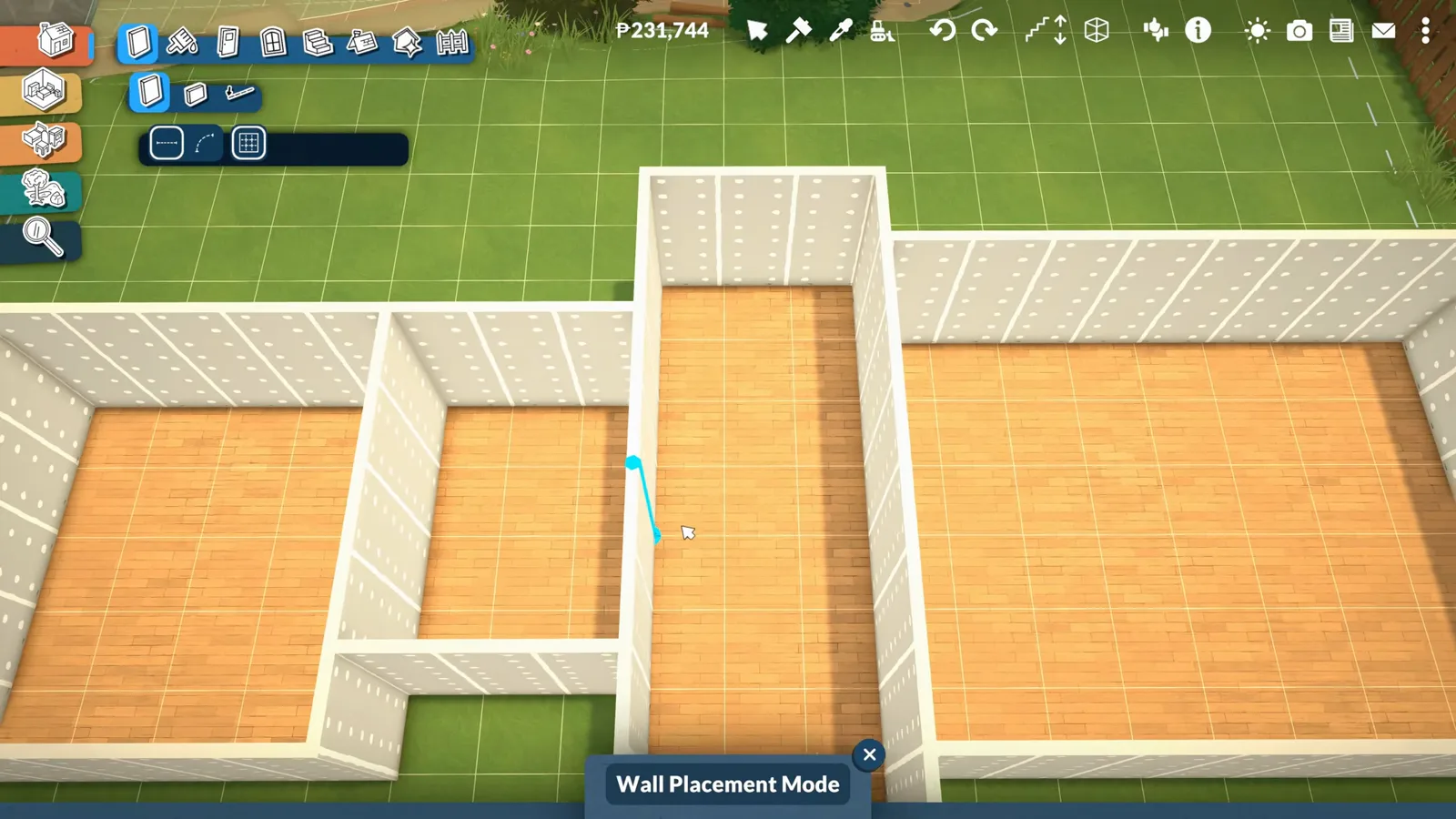 Top-down Paralives floor plan of a one-storey beach house with wood floors and white walls laid out in connected rectangles Top-down Paralives floor plan of a one-storey beach house with wood floors and white walls laid out in connected rectangles