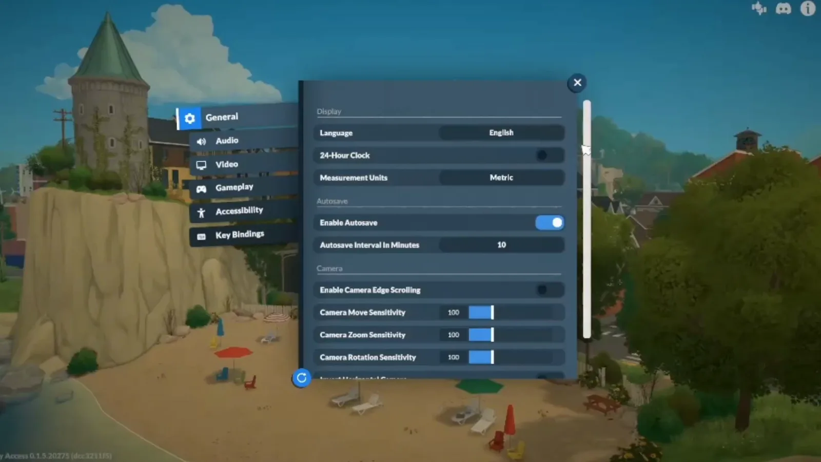 Paralives camera settings in the General tab with Camera Move, Zoom and Rotation Sensitivity sliders above the invert camera toggles