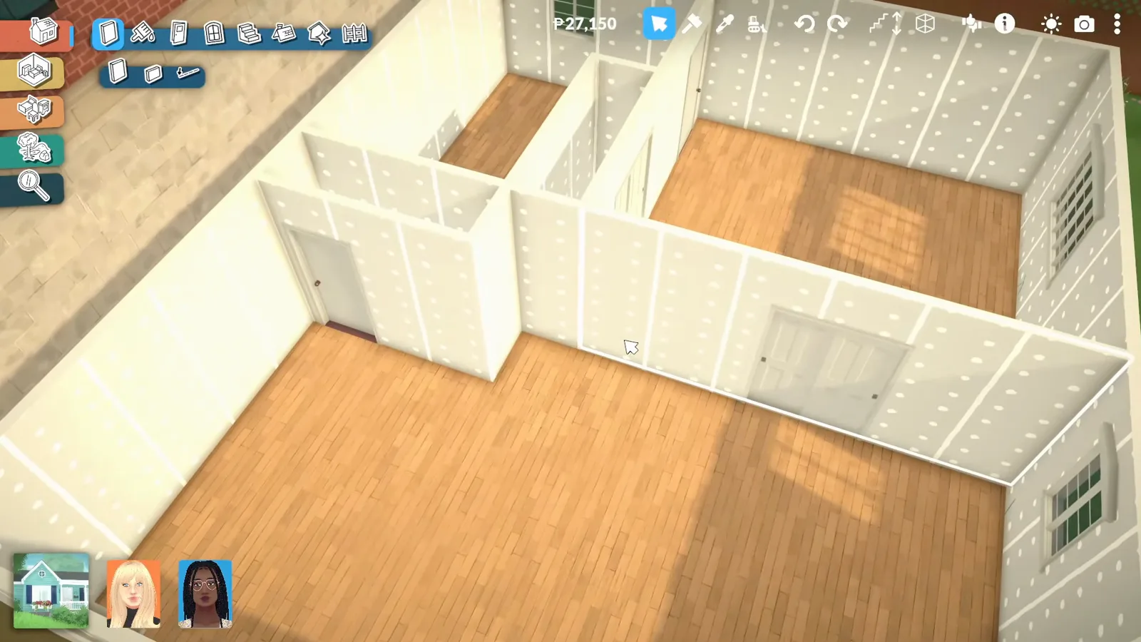 Paralives house shell left standing after deleting the blueprint rug, with walls and flooring in place