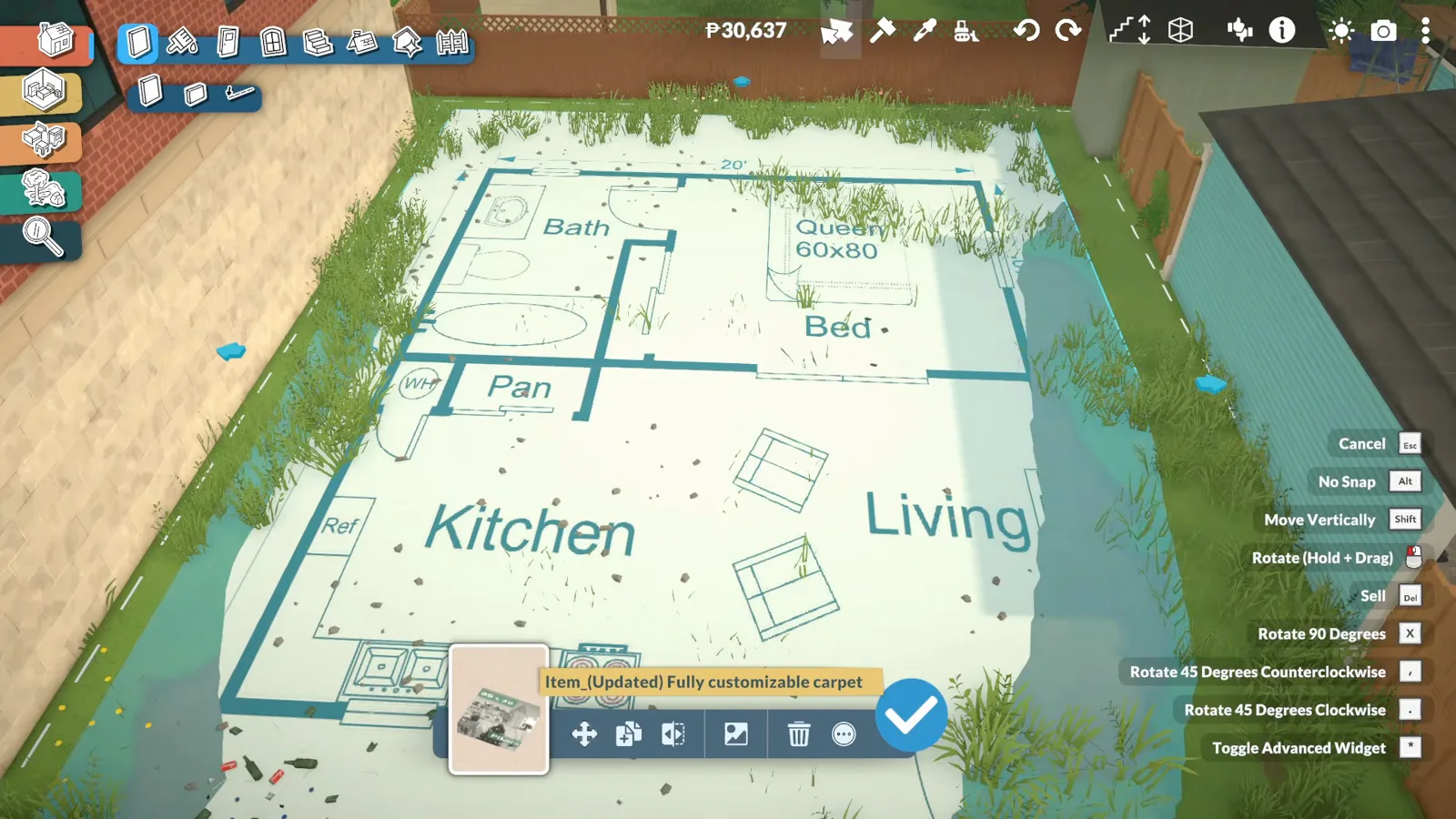 Tracing Paralives walls directly over a floor plan image showing kitchen, living room and bedroom outlines