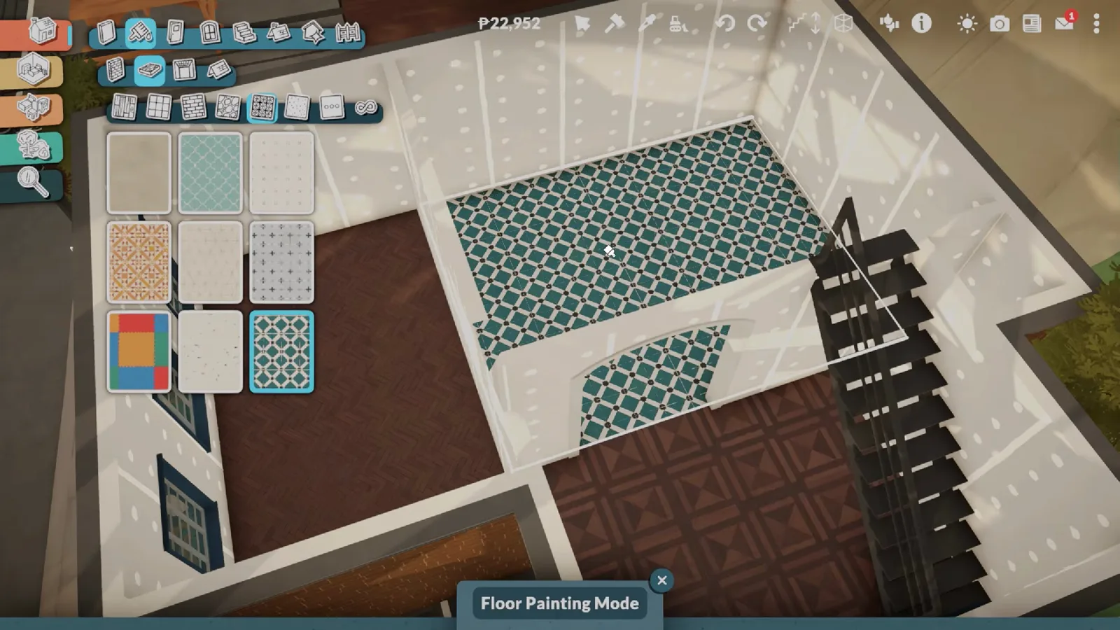 Paralives Floor Painting Mode showing kitchen tile laid in its own section after the separator tool split the parlor floor Paralives Floor Painting Mode showing kitchen tile laid in its own section after the separator tool split the parlor floor