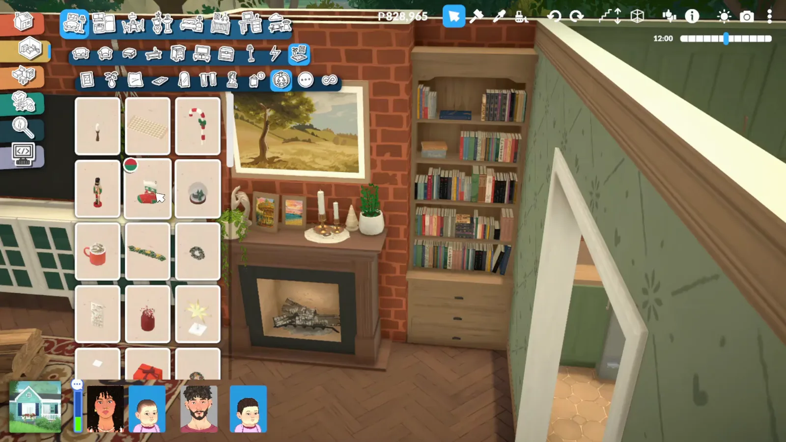 A Paralives fireplace wall extended into the room with a white bookshelf and glass dresser built alongside it A Paralives fireplace wall extended into the room with a white bookshelf and glass dresser built alongside it