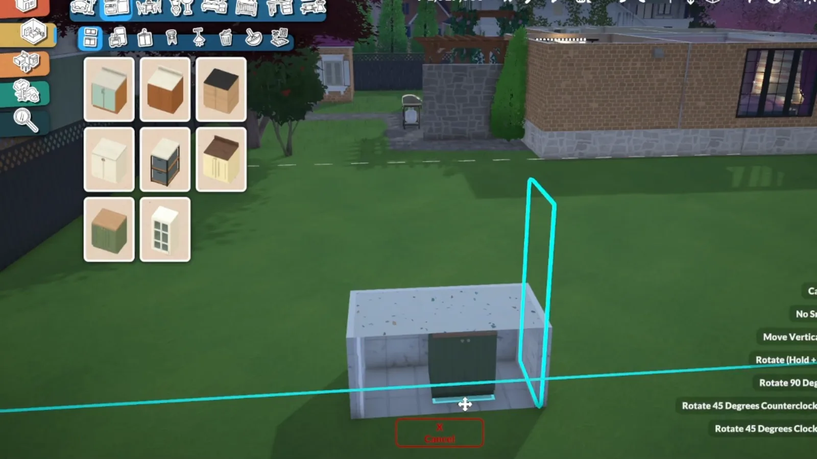 Placing a dark green Paralives kitchen cupboard inside the half-wall island shell to add real storage Placing a dark green Paralives kitchen cupboard inside the half-wall island shell to add real storage