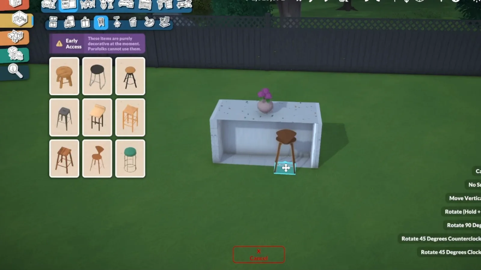 Paralives bar stool catalogue showing the Early Access warning that stools are purely decorative for Parafolks Paralives bar stool catalogue showing the Early Access warning that stools are purely decorative for Parafolks