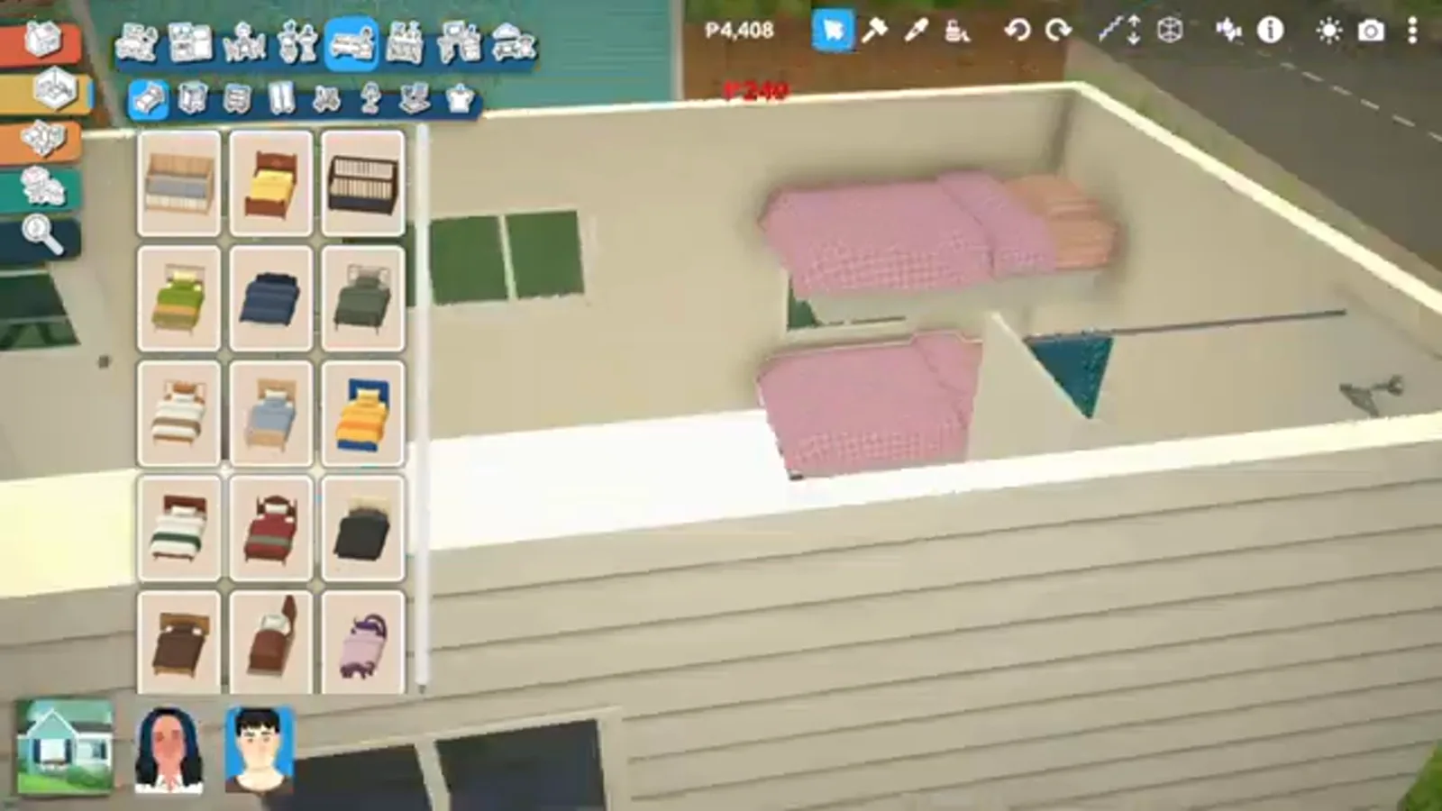 Decorative bunk nook with a bed placed above a shortened window in a Paralives trailer Decorative bunk nook with a bed placed above a shortened window in a Paralives trailer