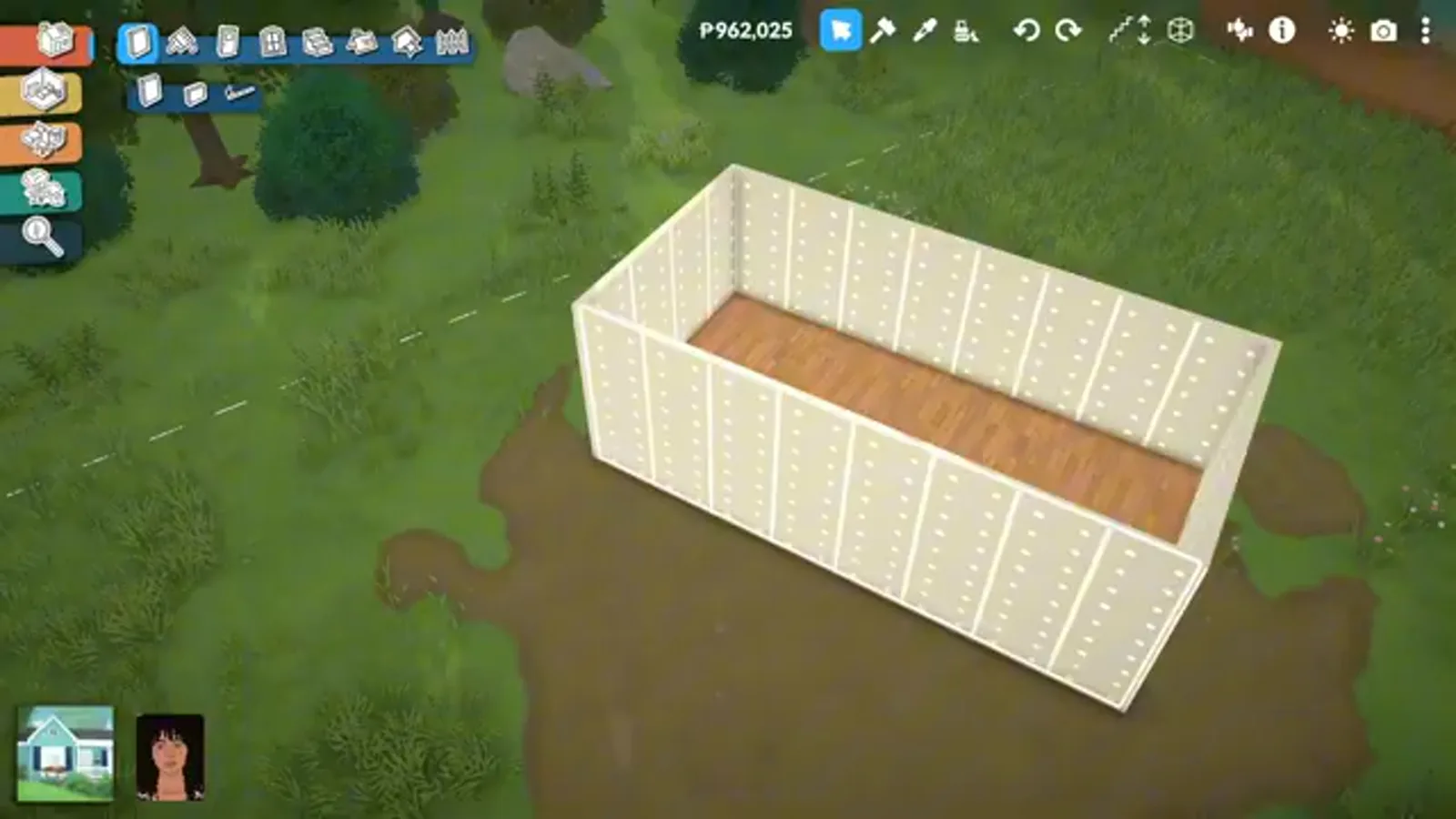 Raising a rectangular trailer body on a platform in Paralives build mode with the height controls visible Raising a rectangular trailer body on a platform in Paralives build mode with the height controls visible