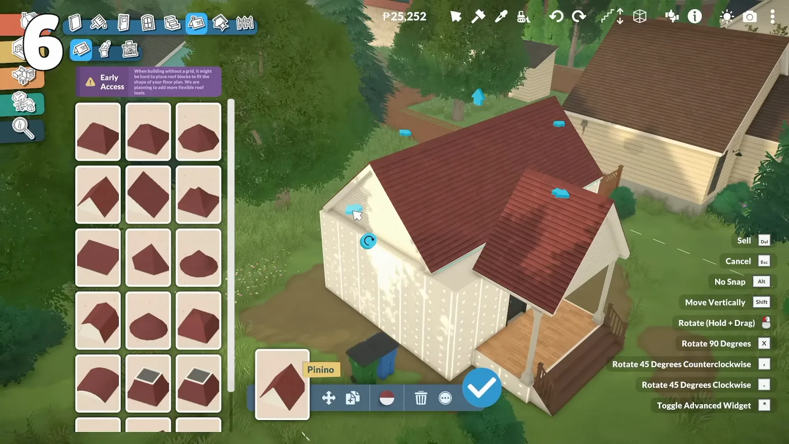 Mehrere Dachstücke auf einer Paralives-Hauskonstruktion im Build Mode