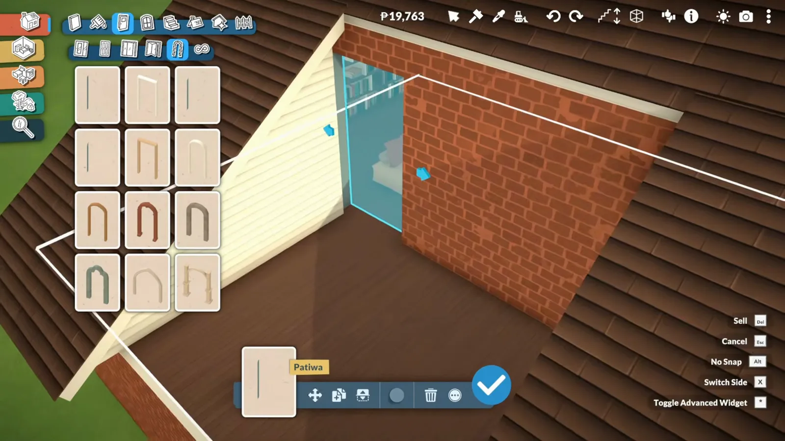Dragging a frameless door opening across a Paralives wall to clear the strip under the skylight hole Dragging a frameless door opening across a Paralives wall to clear the strip under the skylight hole