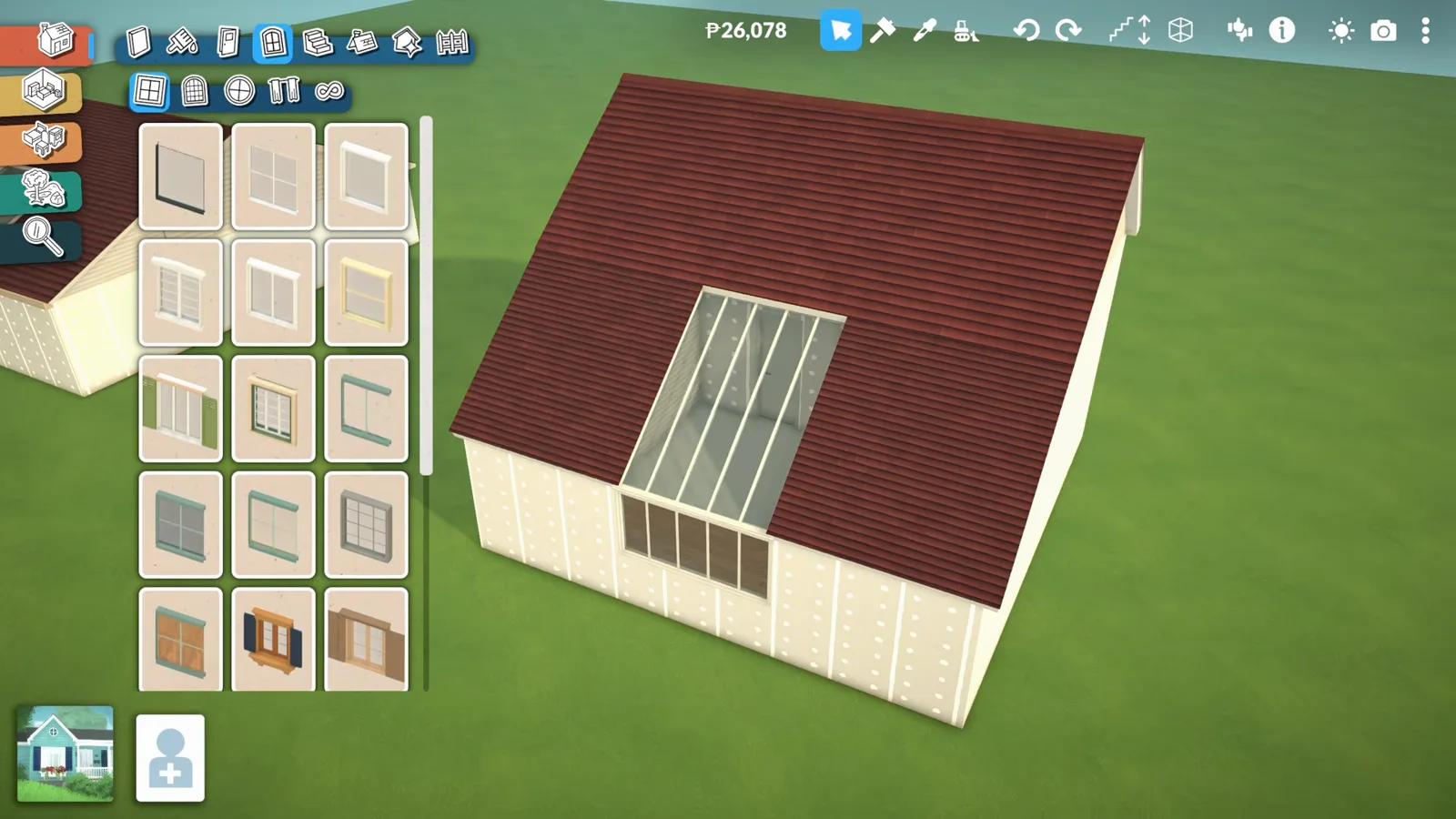 Turning a whole roof section of a two-story Paralives house into a tilted glass wall above a glass-doored room Turning a whole roof section of a two-story Paralives house into a tilted glass wall above a glass-doored room