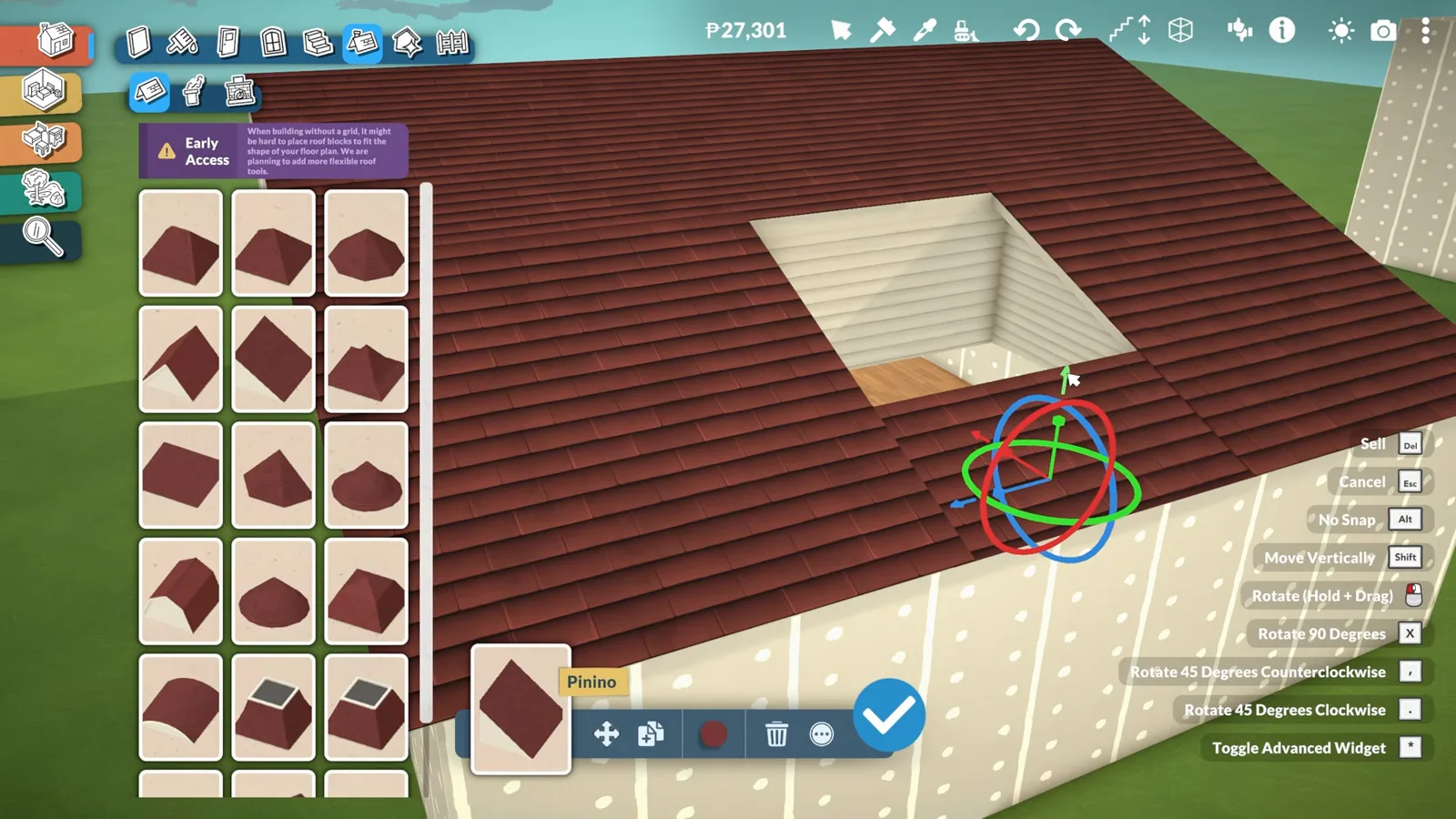 Lifting a roof segment with Paralives' advanced widget so it lines up with the roofs around the skylight hole Lifting a roof segment with Paralives' advanced widget so it lines up with the roofs around the skylight hole