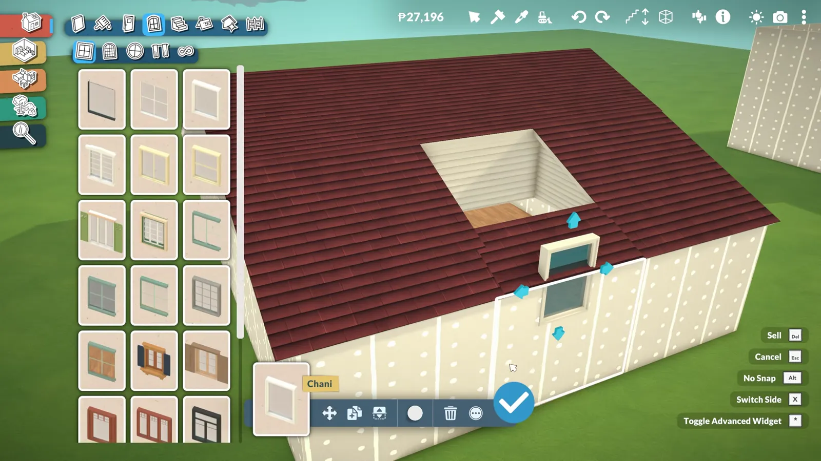 Setting a window on the wall right under a roof opening in Paralives before rotating it into the slope Setting a window on the wall right under a roof opening in Paralives before rotating it into the slope