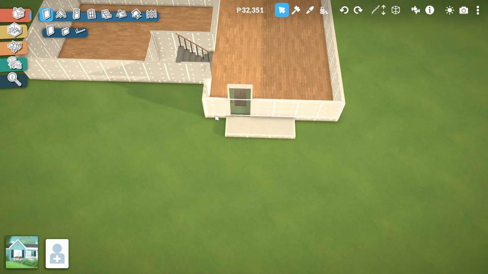 Finished Paralives split-level house with a gabled roof, showing two stacked half-stories on the left and a single full story on the right