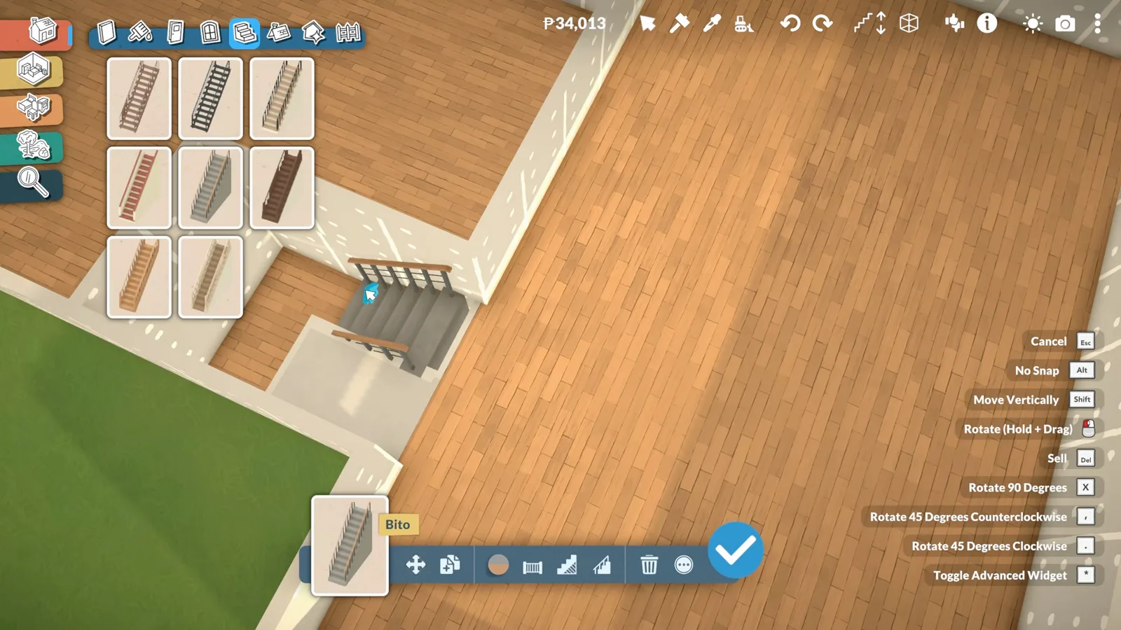 Paralives staircase catalogue open while placing the bottom flight of stairs in a split-level stair shaft