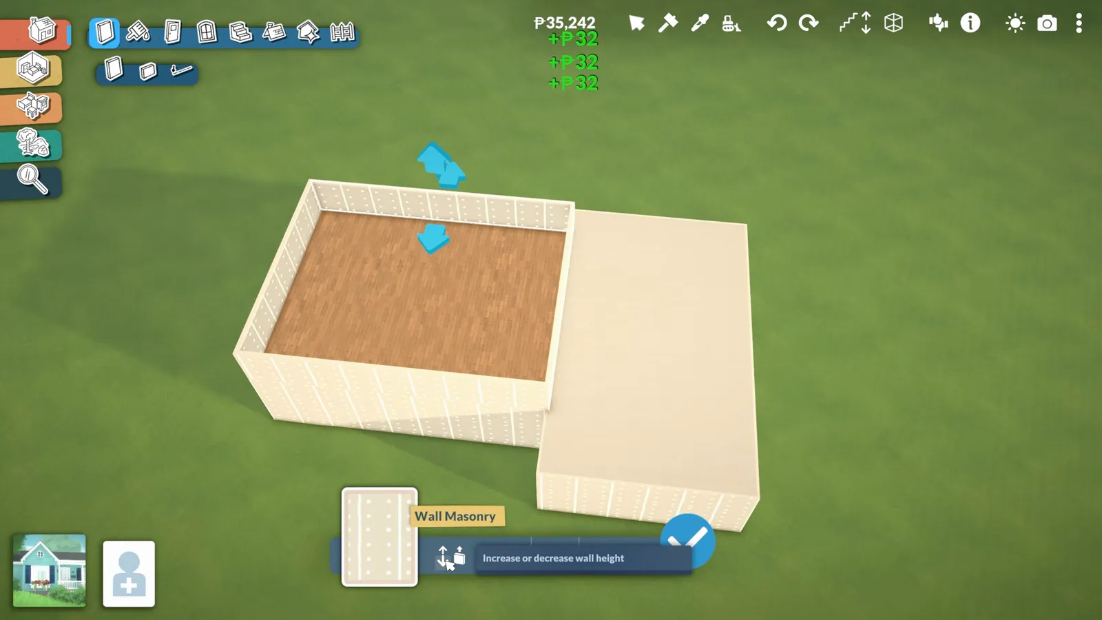 Top-down view of a two-by-three tile stair shaft cut through multiple Paralives split-level floors before placing stairs