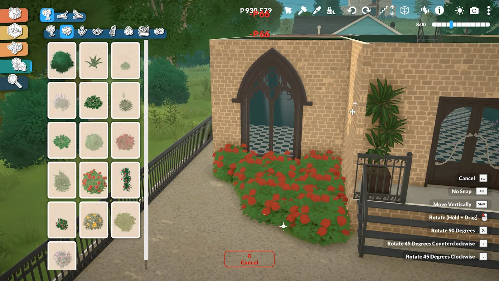Paralives foliage brush placing clustered red rose bushes along a house foundation in landscaping mode Paralives foliage brush placing clustered red rose bushes along a house foundation in landscaping mode