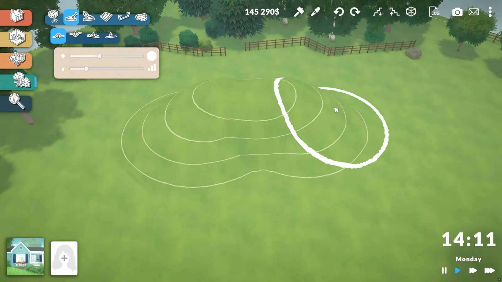 Paralives raise terrain brush building a grassy hill with white contour elevation rings visible on the lot Paralives raise terrain brush building a grassy hill with white contour elevation rings visible on the lot