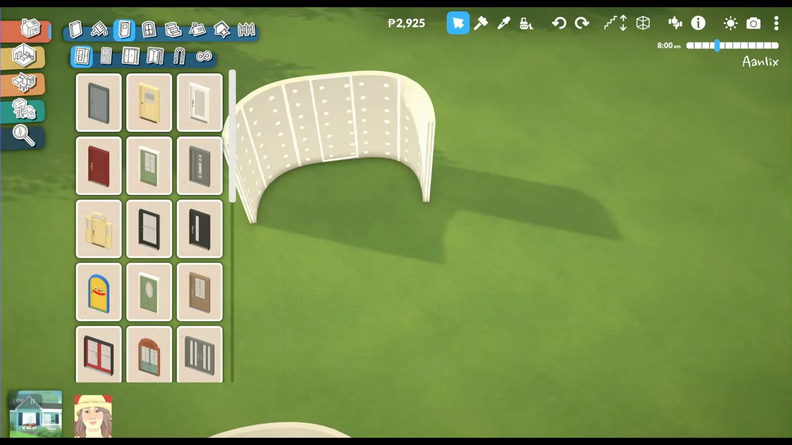 Paralives Doors catalogue beside a curved white wall with a door style preview highlighted on the flat chord segment Paralives Doors catalogue beside a curved white wall with a door style preview highlighted on the flat chord segment