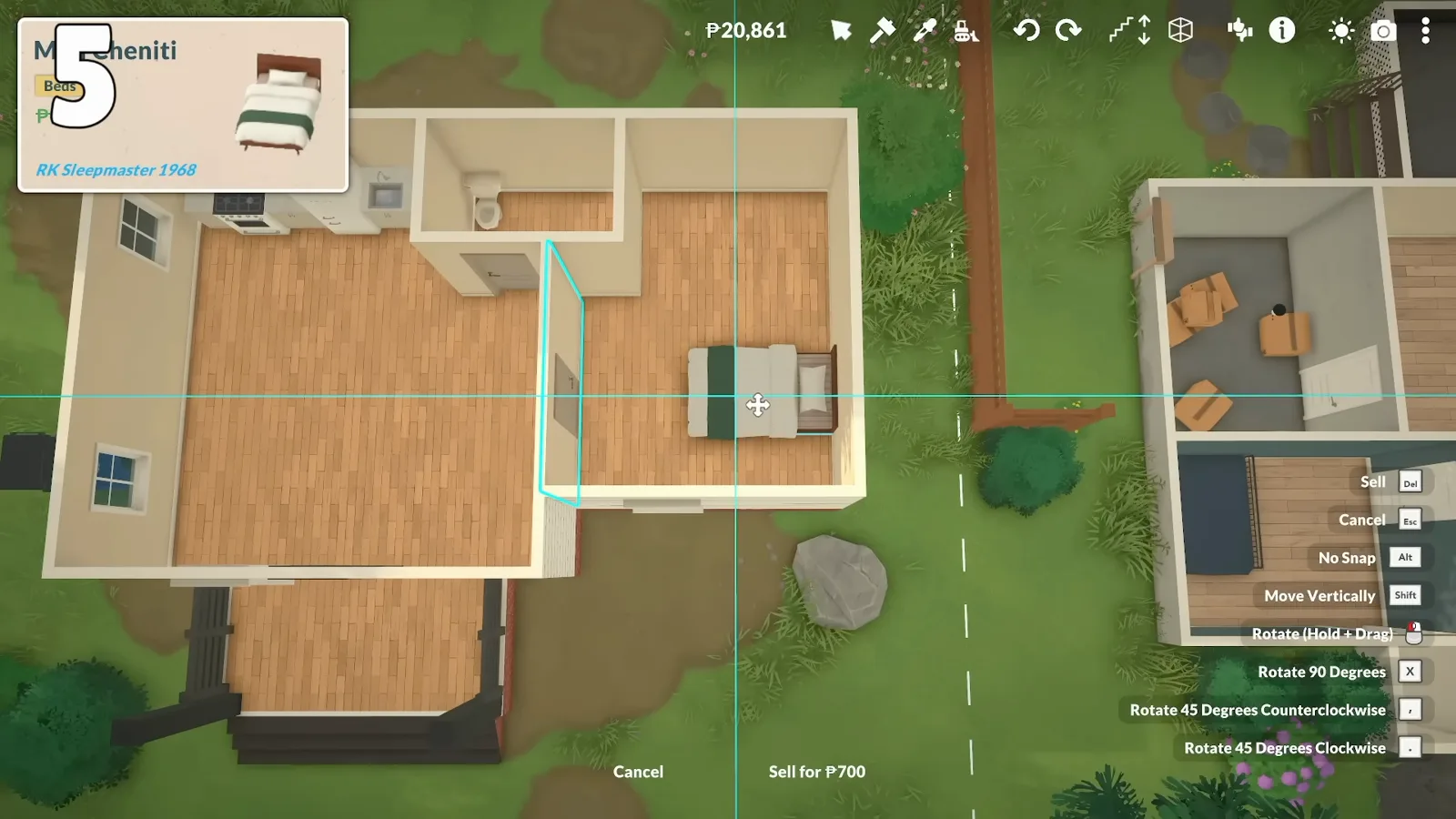 Cyan vertical and horizontal crosshair guides in Paralives while Alt-cloning a bed to match height — the same guides appear when lining up window rows Cyan vertical and horizontal crosshair guides in Paralives while Alt-cloning a bed to match height — the same guides appear when lining up window rows