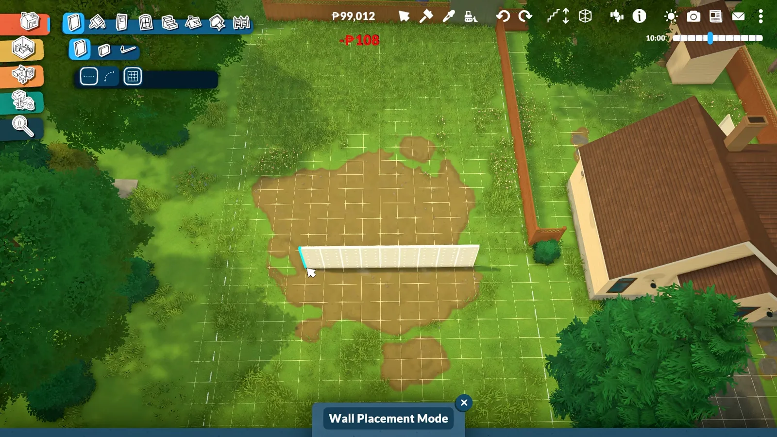 An empty Paralives lot with the build grid visible and one short wall started along the street edge, before any floor has been laid. An empty Paralives lot with the build grid visible and one short wall started along the street edge, before any floor has been laid.