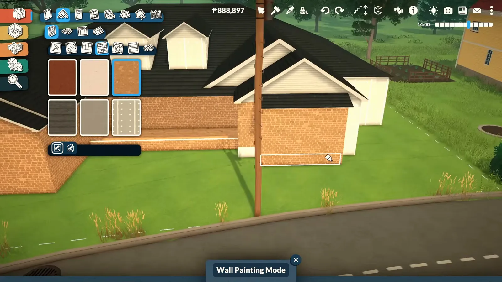 Two shed dormers set into the dark hip roof of a brick Paralives bungalow while the wall siding palette stays open at the left of screen. Two shed dormers set into the dark hip roof of a brick Paralives bungalow while the wall siding palette stays open at the left of screen.