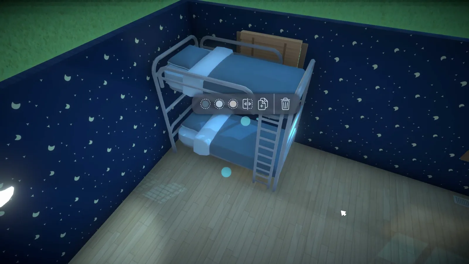 Official Paralives preview of the coming bunk beds: a metal bunk with a ladder in a star-wallpapered kids room Official Paralives preview of the coming bunk beds: a metal bunk with a ladder in a star-wallpapered kids room