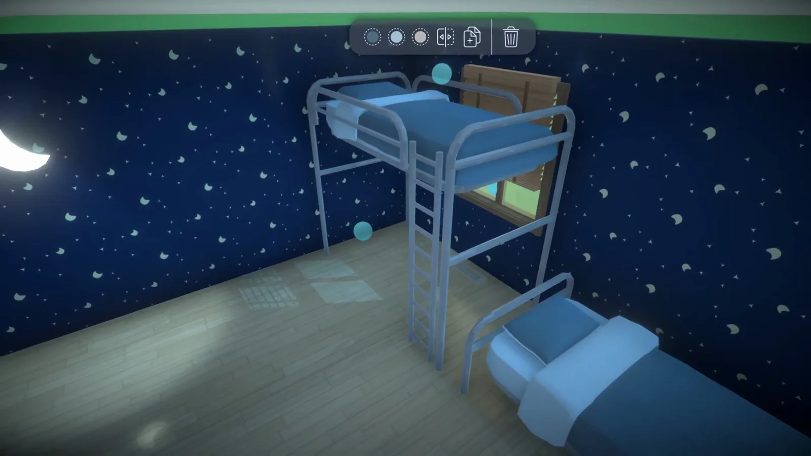 Official Paralives preview showing a raised bunk frame with a ladder and open space beneath for a second bed or desk Official Paralives preview showing a raised bunk frame with a ladder and open space beneath for a second bed or desk