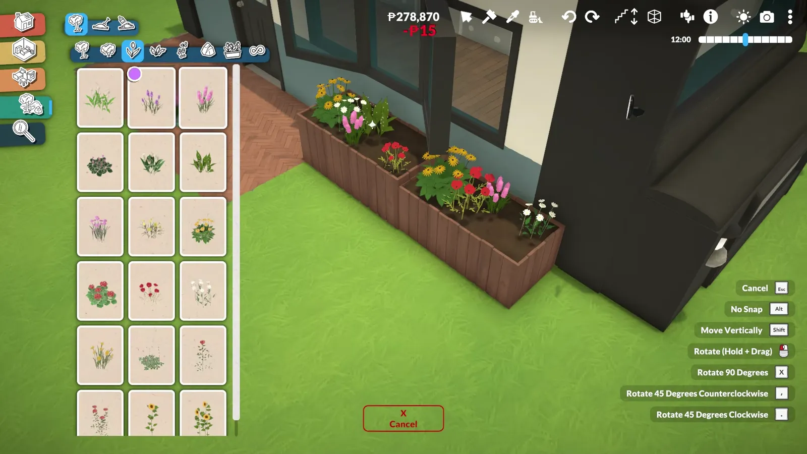 A long wooden planter fills flower by flower beneath the van's windows while Paralives' plant catalogue fans out beside it.