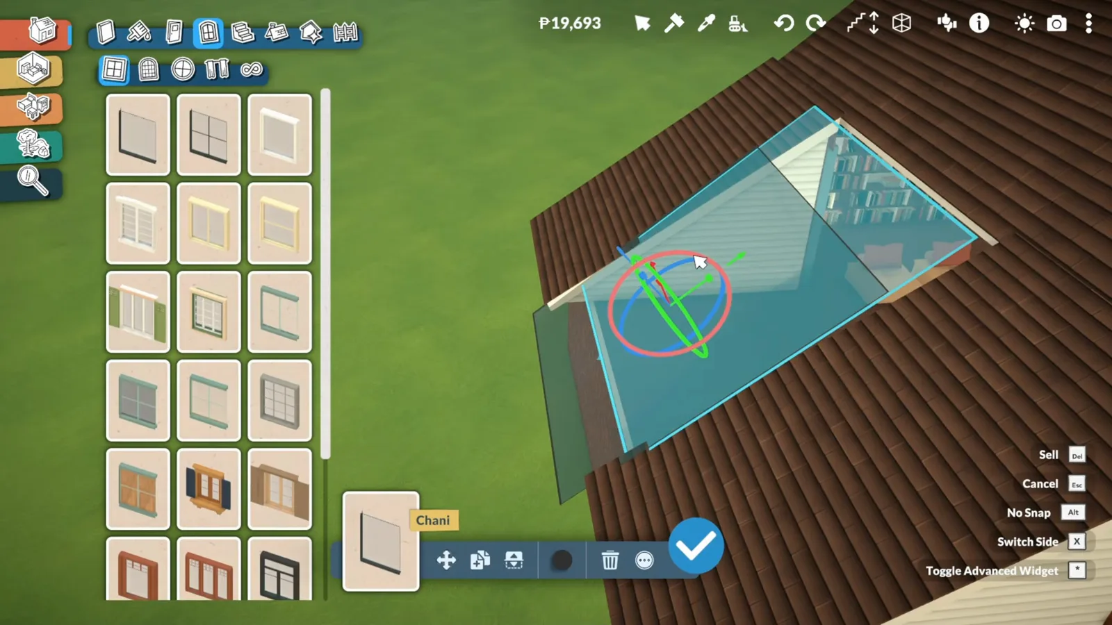 Glass window panels tilted with the advanced transform gizmo to match the angle of a Paralives roof plane, merging into the roofline Glass window panels tilted with the advanced transform gizmo to match the angle of a Paralives roof plane, merging into the roofline