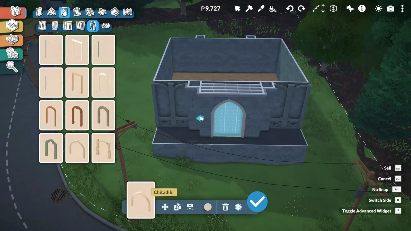 Framing a teal arched glass window with a white arch moulding in Paralives build mode Framing a teal arched glass window with a white arch moulding in Paralives build mode
