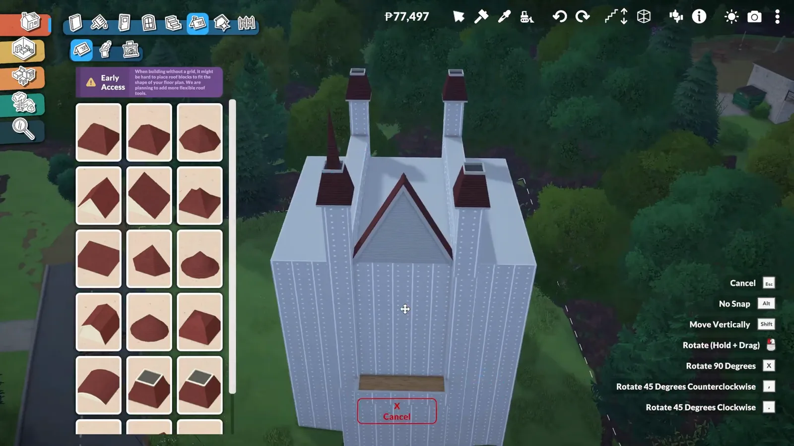 Paralives roof catalogue open with dark red conical spire pieces beside white cathedral turrets already capped Paralives roof catalogue open with dark red conical spire pieces beside white cathedral turrets already capped
