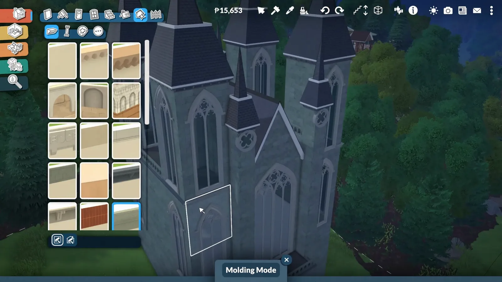 Paralives Molding Mode open on a gothic cathedral tower with the arch and cornice moulding catalogue at the left Paralives Molding Mode open on a gothic cathedral tower with the arch and cornice moulding catalogue at the left