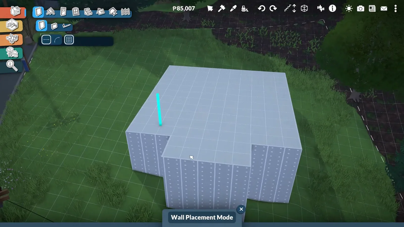 Dragging the cyan wall-height handle to raise a white Paralives church shell in Wall Placement Mode Dragging the cyan wall-height handle to raise a white Paralives church shell in Wall Placement Mode