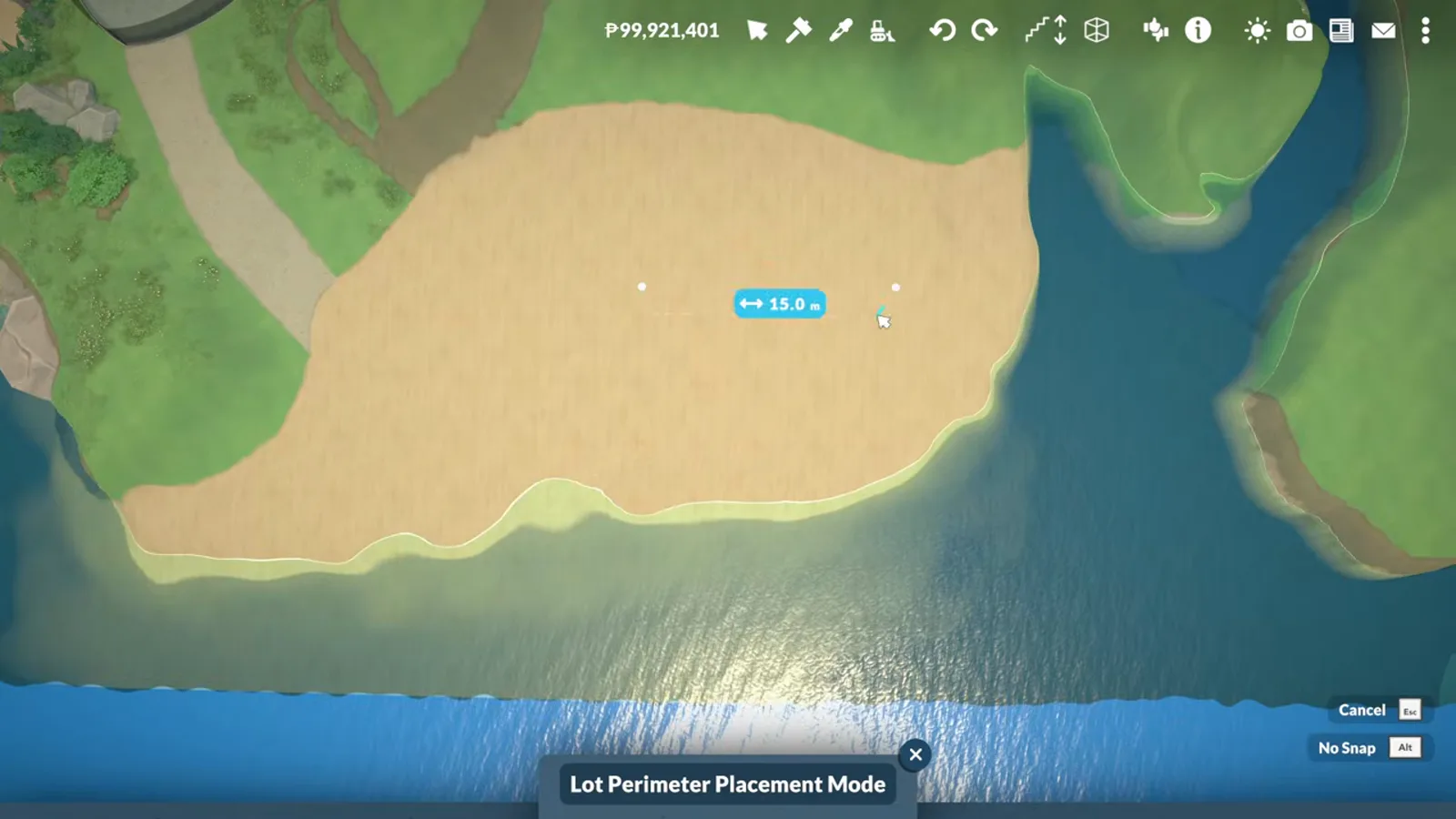Lot perimeter drawn on a widened sand beach in Lot Perimeter Placement Mode in Paralives Lot perimeter drawn on a widened sand beach in Lot Perimeter Placement Mode in Paralives