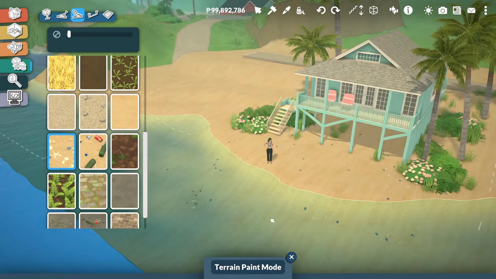 Terrain paint and water edge at a Paralives beach house showing the tide line on the sand Terrain paint and water edge at a Paralives beach house showing the tide line on the sand