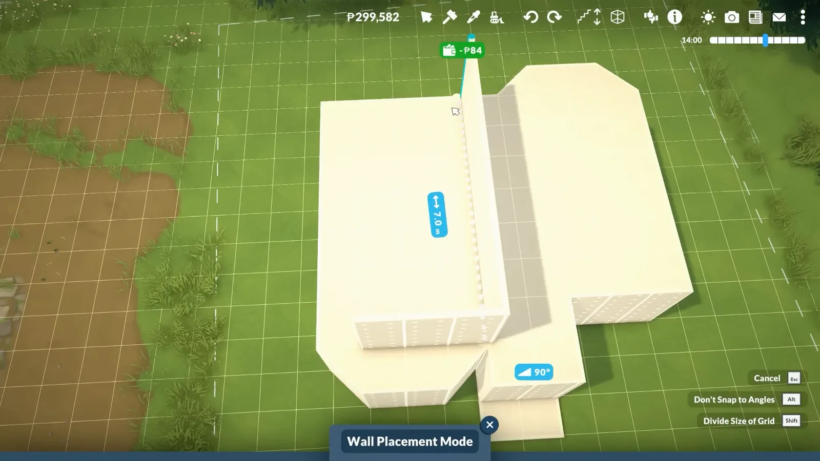 Paralives Wall Placement Mode drawing an offset cottage footprint with the Don't Snap to Angles shortcut visible in the context menu Paralives Wall Placement Mode drawing an offset cottage footprint with the Don't Snap to Angles shortcut visible in the context menu