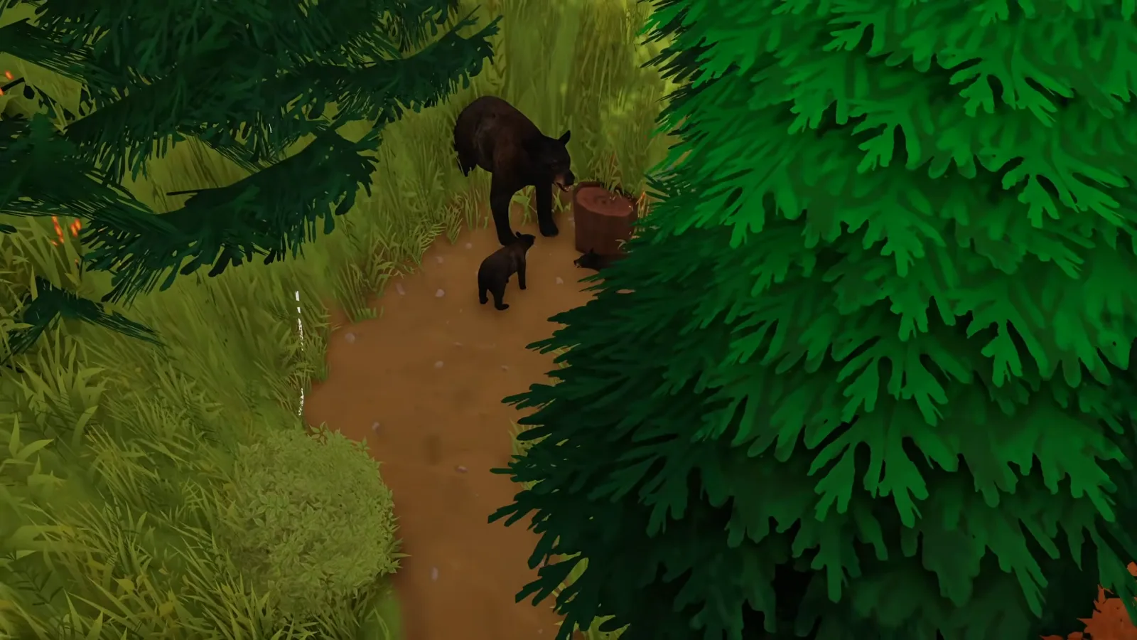 Mother bear with two cubs placed deep in the forest of a Paralives custom city using a wildlife mod