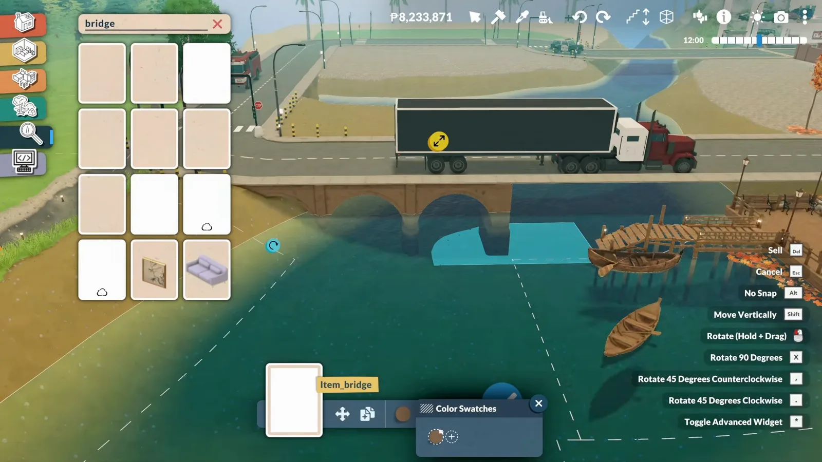 Stone arch bridge piece from a workshop mod carrying a road across the water in a custom Paralives city