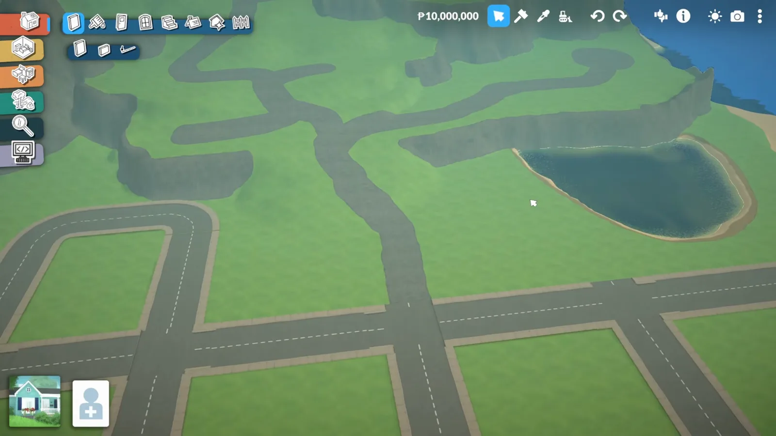 Aerial view of a Paralives custom world island with painted roads, a dirt-outlined lake and terraced terrain built from the empty map Aerial view of a Paralives custom world island with painted roads, a dirt-outlined lake and terraced terrain built from the empty map