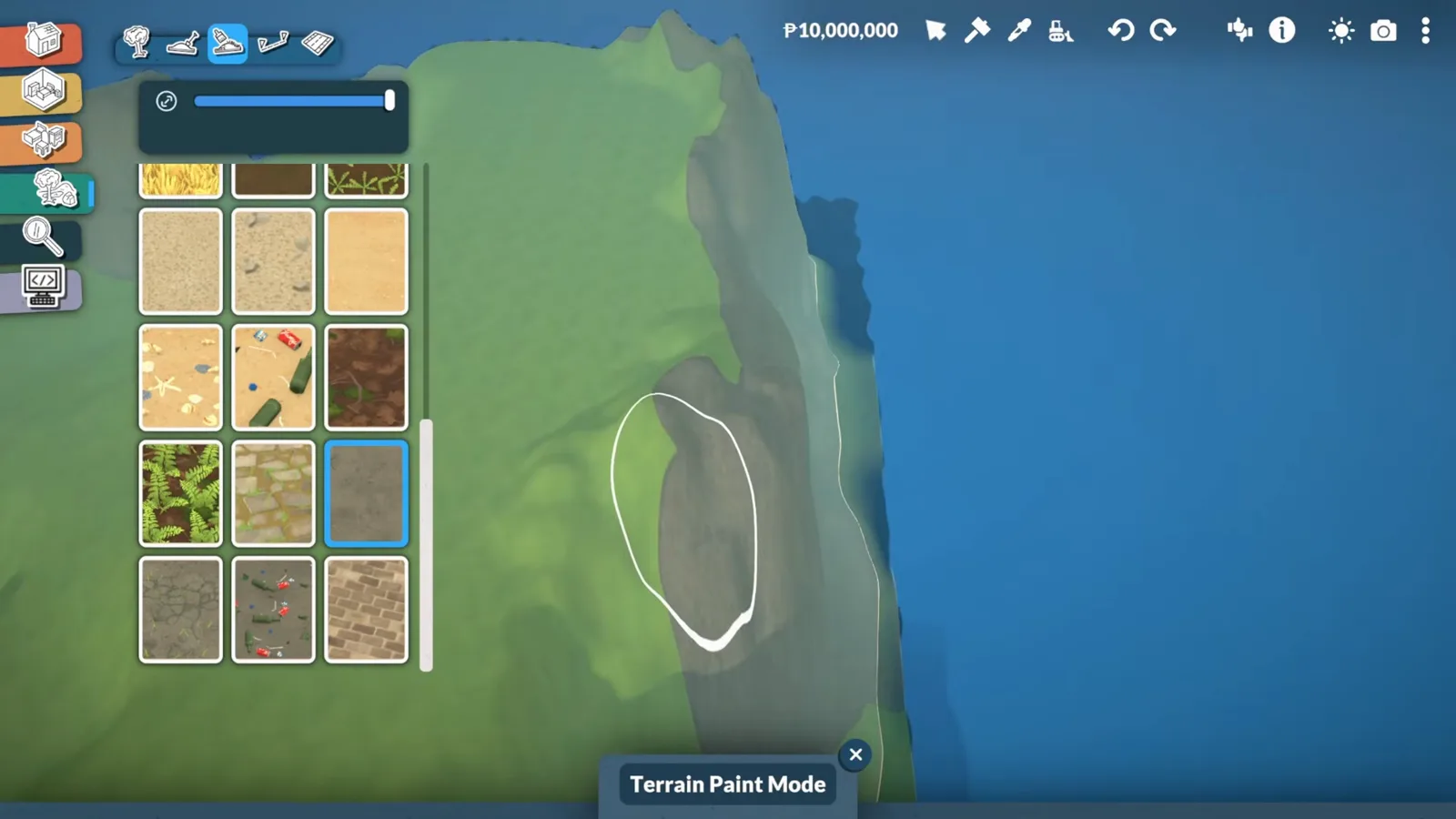 Sand being painted along the shoreline of a Paralives custom world with the Terrain Paint brush Sand being painted along the shoreline of a Paralives custom world with the Terrain Paint brush
