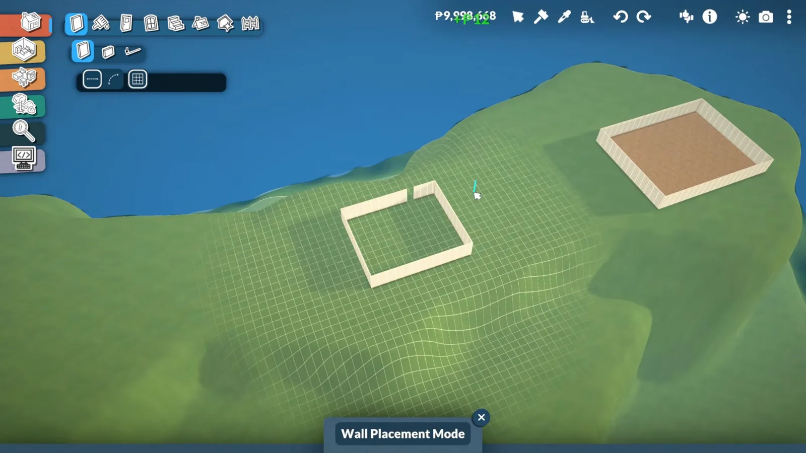 Two terraced terrain steps with test wall squares on a Paralives custom world hillside Two terraced terrain steps with test wall squares on a Paralives custom world hillside