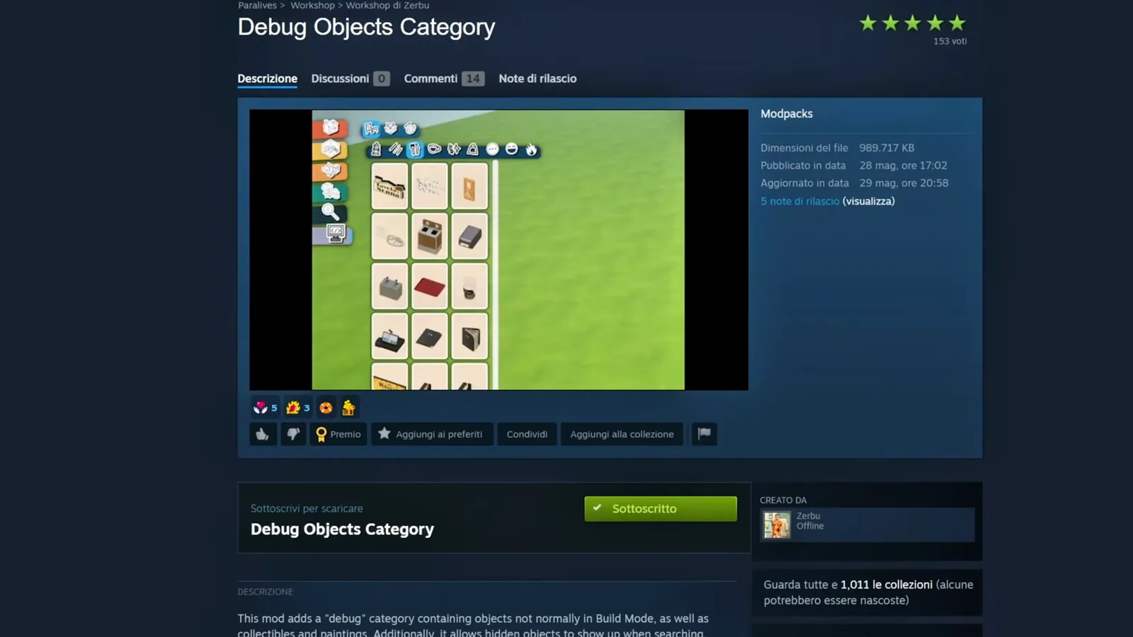 Steam Workshop page for the Debug Objects Category mod by Zerbu that adds hidden build items to Paralives Steam Workshop page for the Debug Objects Category mod by Zerbu that adds hidden build items to Paralives