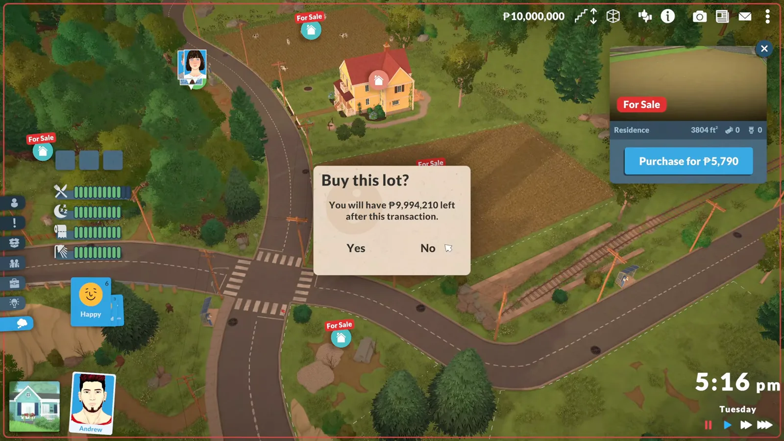 A Buy this lot confirmation dialog in Paralives spells out the balance left after purchasing the empty plot A Buy this lot confirmation dialog in Paralives spells out the balance left after purchasing the empty plot