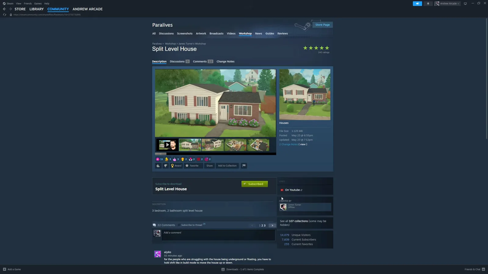 The Steam Workshop listing for James Turner's Split Level House shows the creator, previews and the Subscribe button behind every Paralives lot The Steam Workshop listing for James Turner's Split Level House shows the creator, previews and the Subscribe button behind every Paralives lot