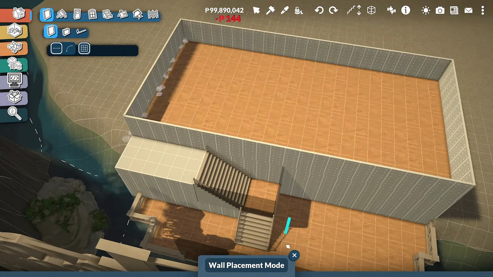 Dock building shell with hardwood floor and interior stairs under Wall Placement Mode in Paralives Dock building shell with hardwood floor and interior stairs under Wall Placement Mode in Paralives