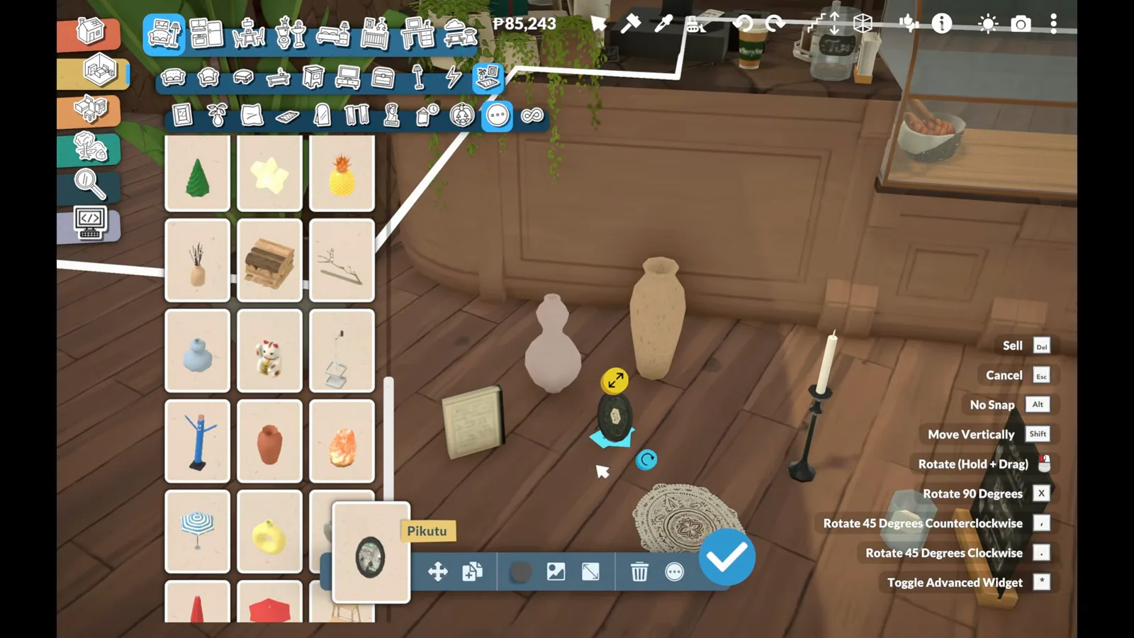 Paralives décor catalogue open over a flower shop counter with gourd vases, a candlestick and a lace doily on the wooden floor Paralives décor catalogue open over a flower shop counter with gourd vases, a candlestick and a lace doily on the wooden floor