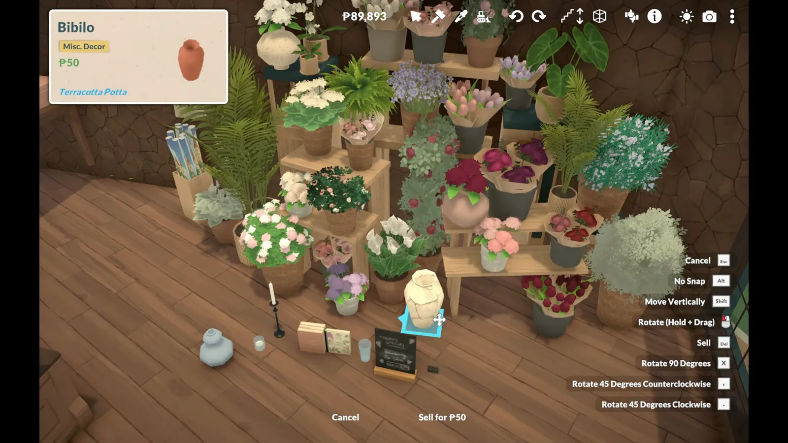 Paralives flower shop wall covered in bouquets, potted roses and hydrangeas on wooden tiers with a terracotta vase selected Paralives flower shop wall covered in bouquets, potted roses and hydrangeas on wooden tiers with a terracotta vase selected