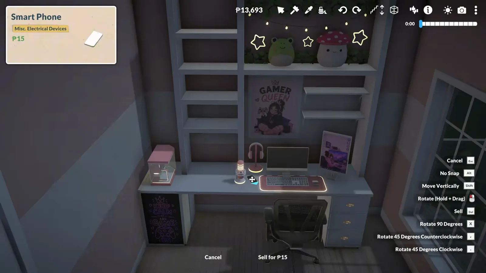A Paralives gaming desk at night with dual monitors, a headset stand, star string lights and a GAMER QUEEN poster A Paralives gaming desk at night with dual monitors, a headset stand, star string lights and a GAMER QUEEN poster