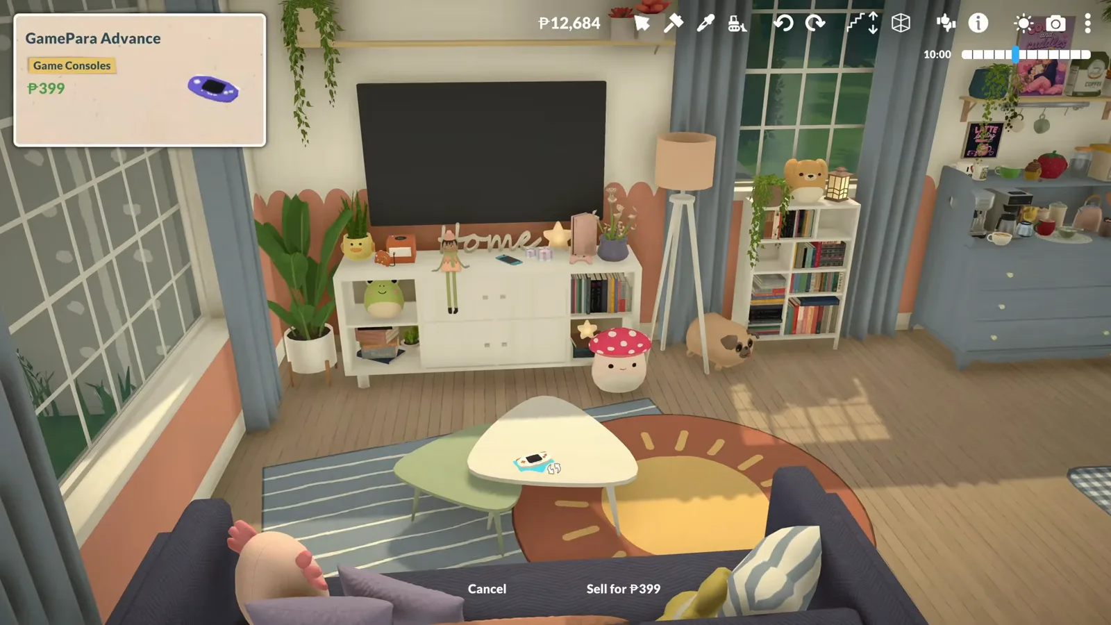 Placing a GamePara Advance handheld from the Game Consoles category onto a Paralives coffee table in front of the TV wall Placing a GamePara Advance handheld from the Game Consoles category onto a Paralives coffee table in front of the TV wall